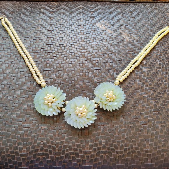 Faux Jade and Pearl Floral Fashion Necklace - Picture 3 of 11